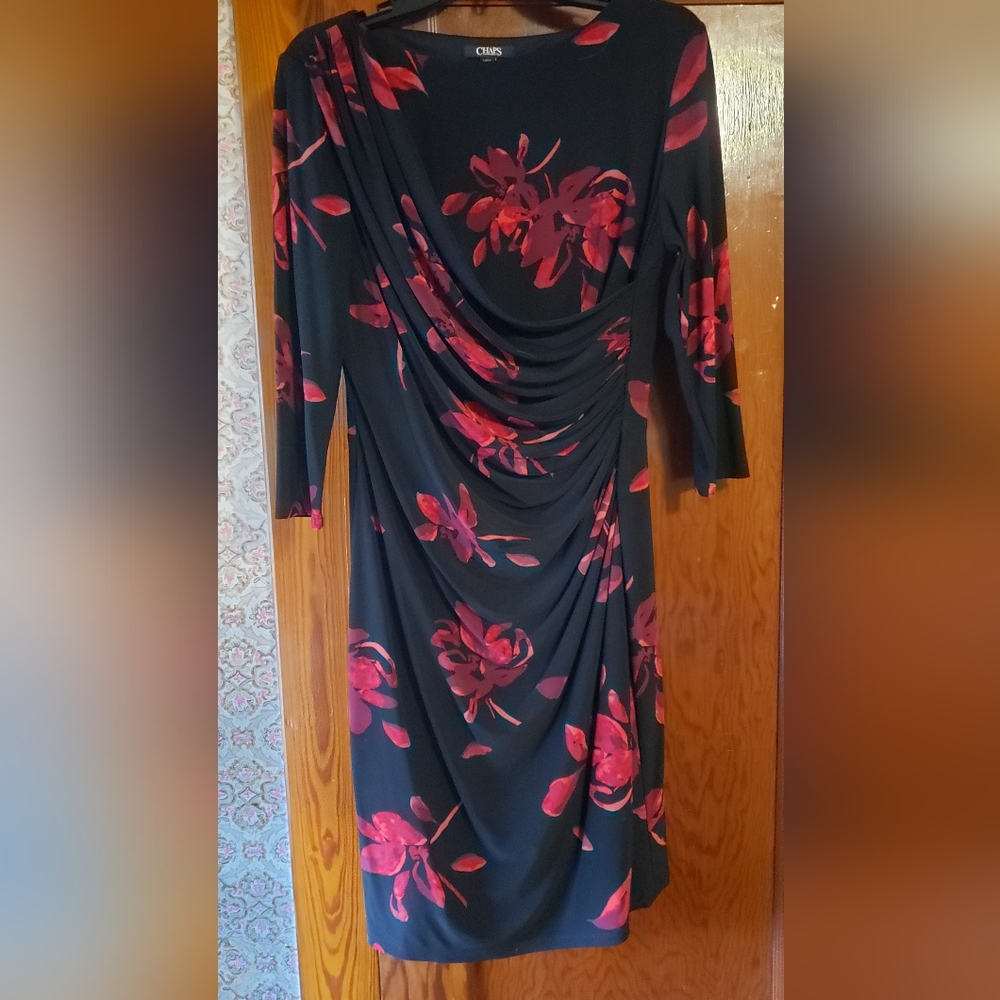 Red and black long sleeve floral dress